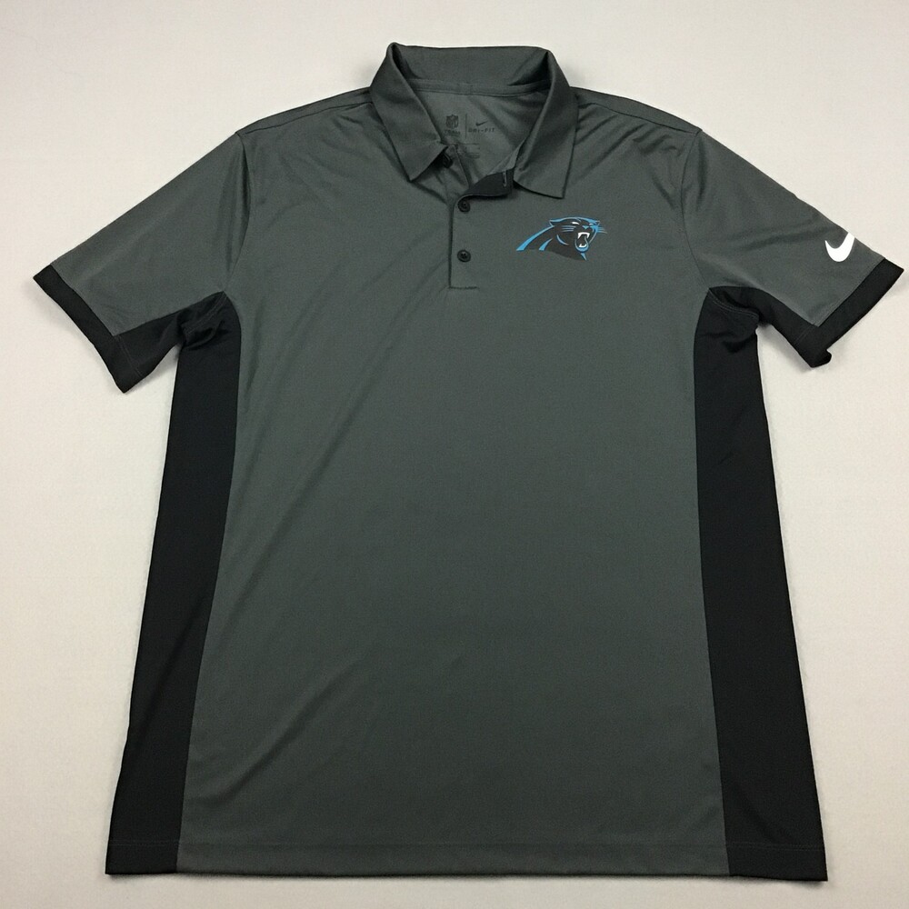 Carolina Panthers Polo Shirt Men Large Gray Black Nike Dri Fit Short Sleeve NFL